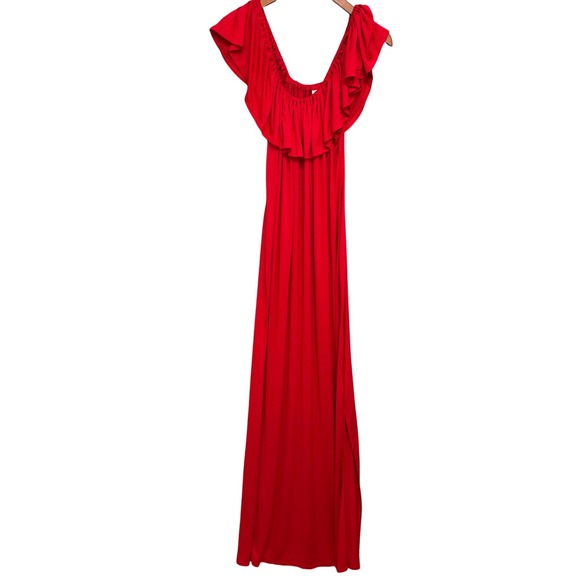 24/7 Comfort Apparel Dresses & Skirts - 24seven Maxi Dress Women's s Plus Sz 2X Comfort‎ Apparel Red Off Shoulder Ruffle